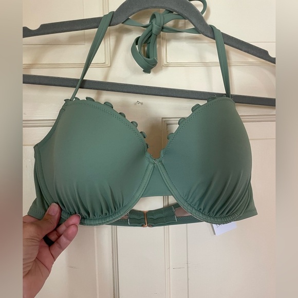 Shade & Shore Women's Lightly Lined Ruffle Bikini Top Green Size 36D - Picture 6 of 6